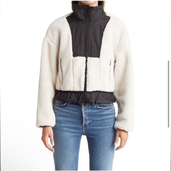 Ena Pelly PIA Faux Fur Shearling Bomber Jacket Cream and Black NWT Sz 6 - Picture 2 of 15